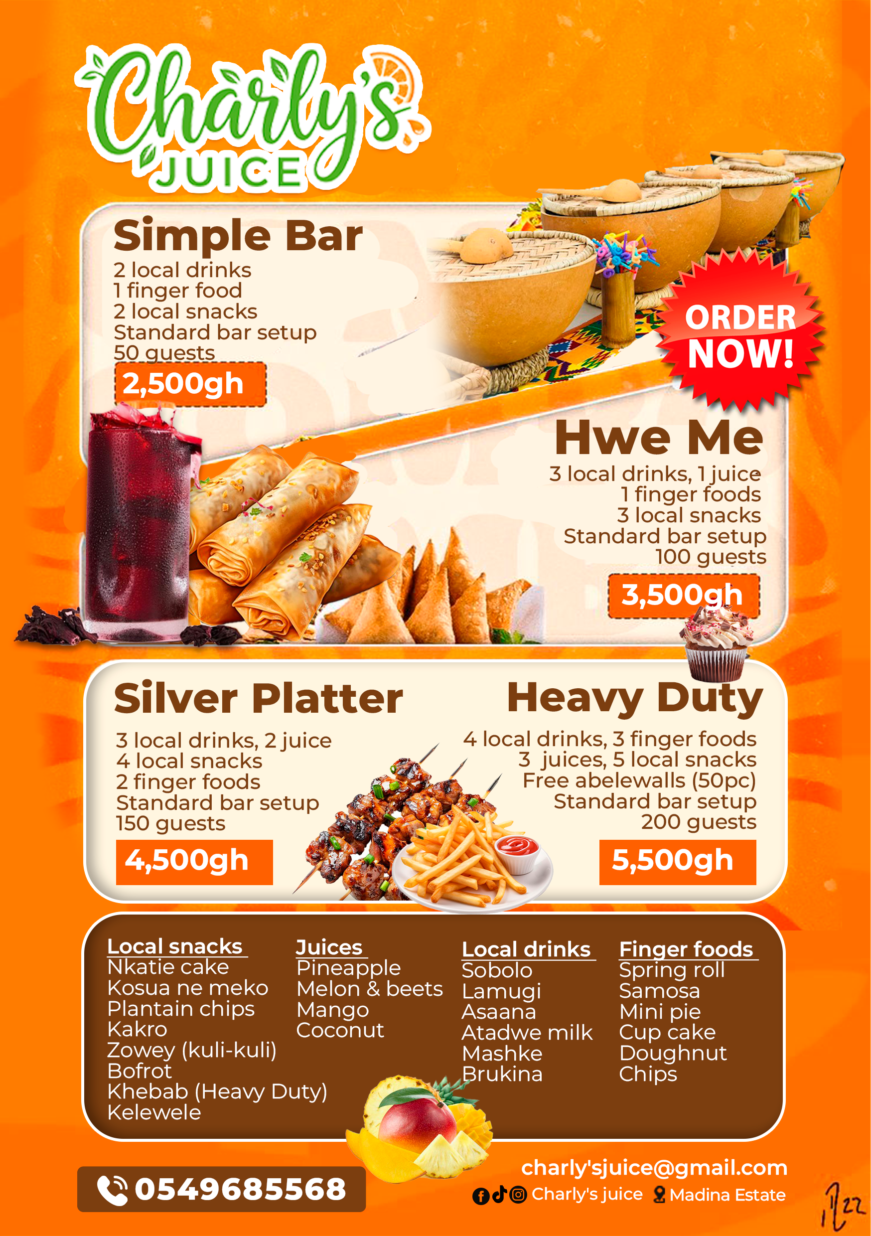 Charly's Juice Menu Flyer